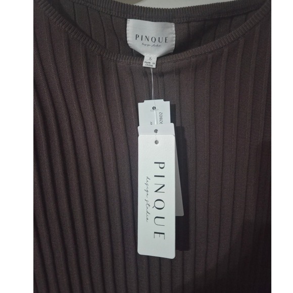 PINQUE Womens Ribbed Knit Batwing Dolman Sleeve Sweater Brown Size L - Picture 2 of 4